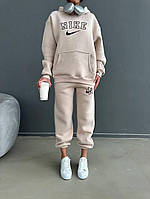 Жіночий спортивний теплий костюм NIKE на флісі (худі та штани): 42-44, 46-48. Колір: бежевий, рожевий.