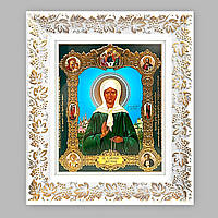 Ікона Матрона Московська свята, лик 15х18 см, у білому кіоті з виноградною лозою