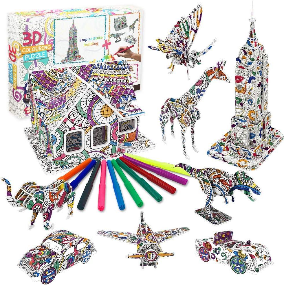 3D пазли для розфарбовування BYTOKI набір 9 моделей з фломастерами, дитячий креативний набір 5-12 років, фото 1