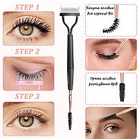 Професійна щіточка для розчісування вій. Двостороння щіточка гребінець і спіральний браш, фото 3