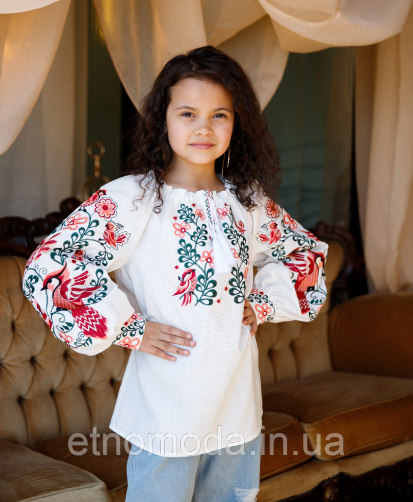 Вишиванка для дівчинки (льон) Зозулька біла зріст 104-152