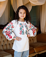 Вишиванка для дівчинки (льон) Зозулька біла зріст 104-152