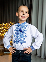 Вишиванка для хлопчика (бязь, д/р) Марко синя зріст 110-152