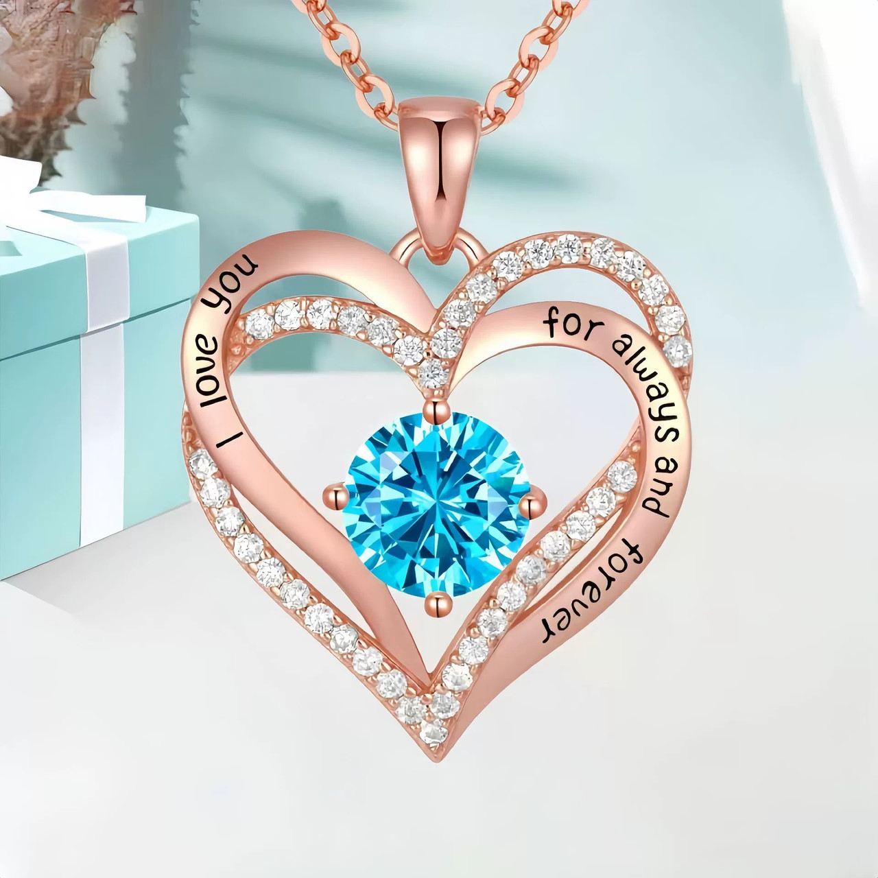 Намисто жіноче золоте з блакитним цирконієвим каменем Heart Love, фото 1