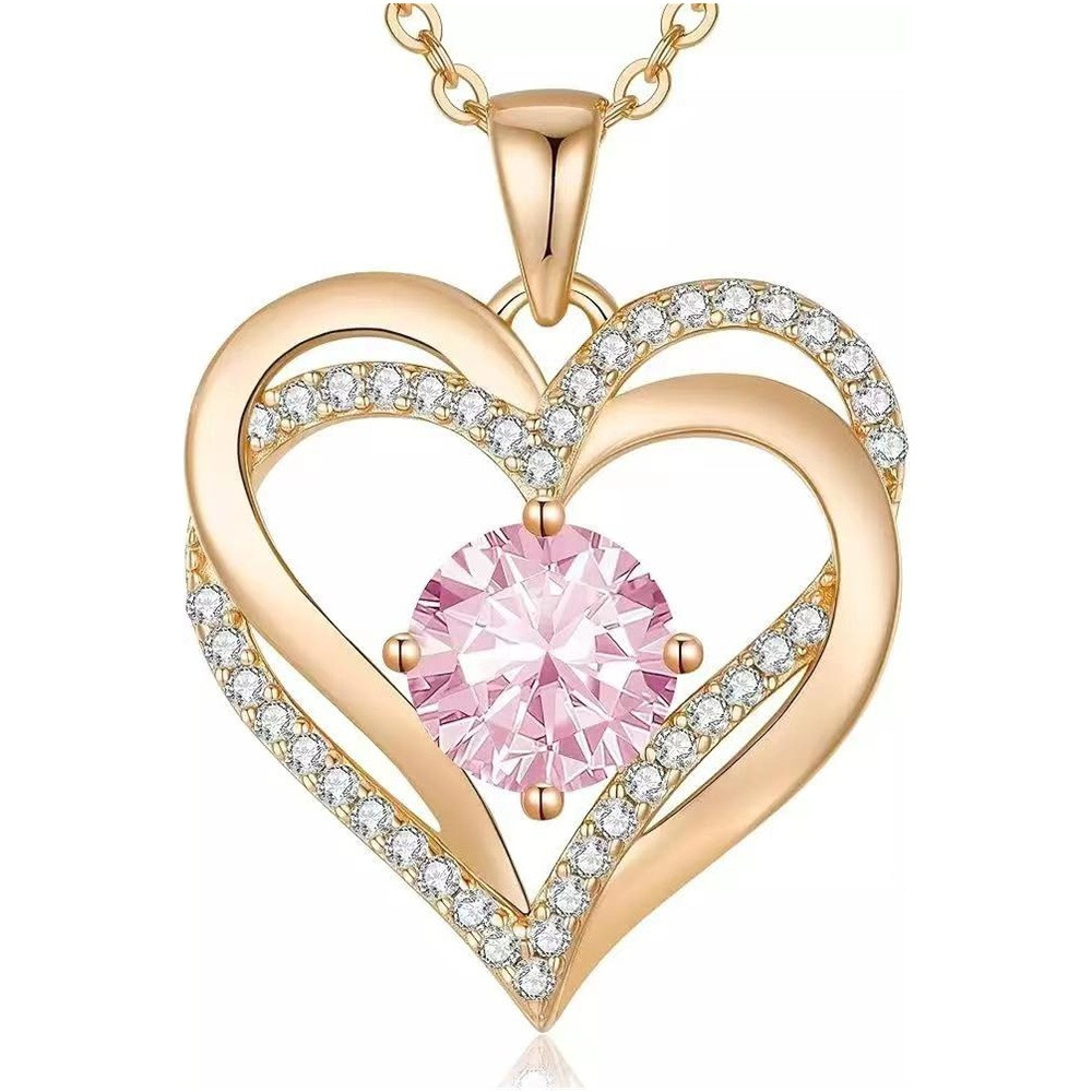 Намисто жіноче золоте з кулоном і рожевим цирконієм Heart Love, фото 1