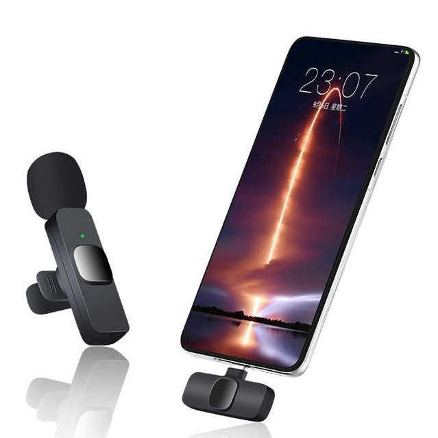 Мікрофон петличний бездротовий з адаптером Lightning-Type-C K8 чорний, фото 1