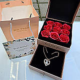 Набір мильних троянд 9 шт. у подарунковій скриньці з кулоном Best Wishes рожевої, фото 4