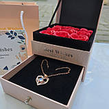 Набір мильних троянд 9 шт. у подарунковій скриньці з кулоном Best Wishes рожевої, фото 3