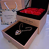 Набір мильних троянд 9 шт. у подарунковій скриньці з кулоном Best Wishes рожевої, фото 5