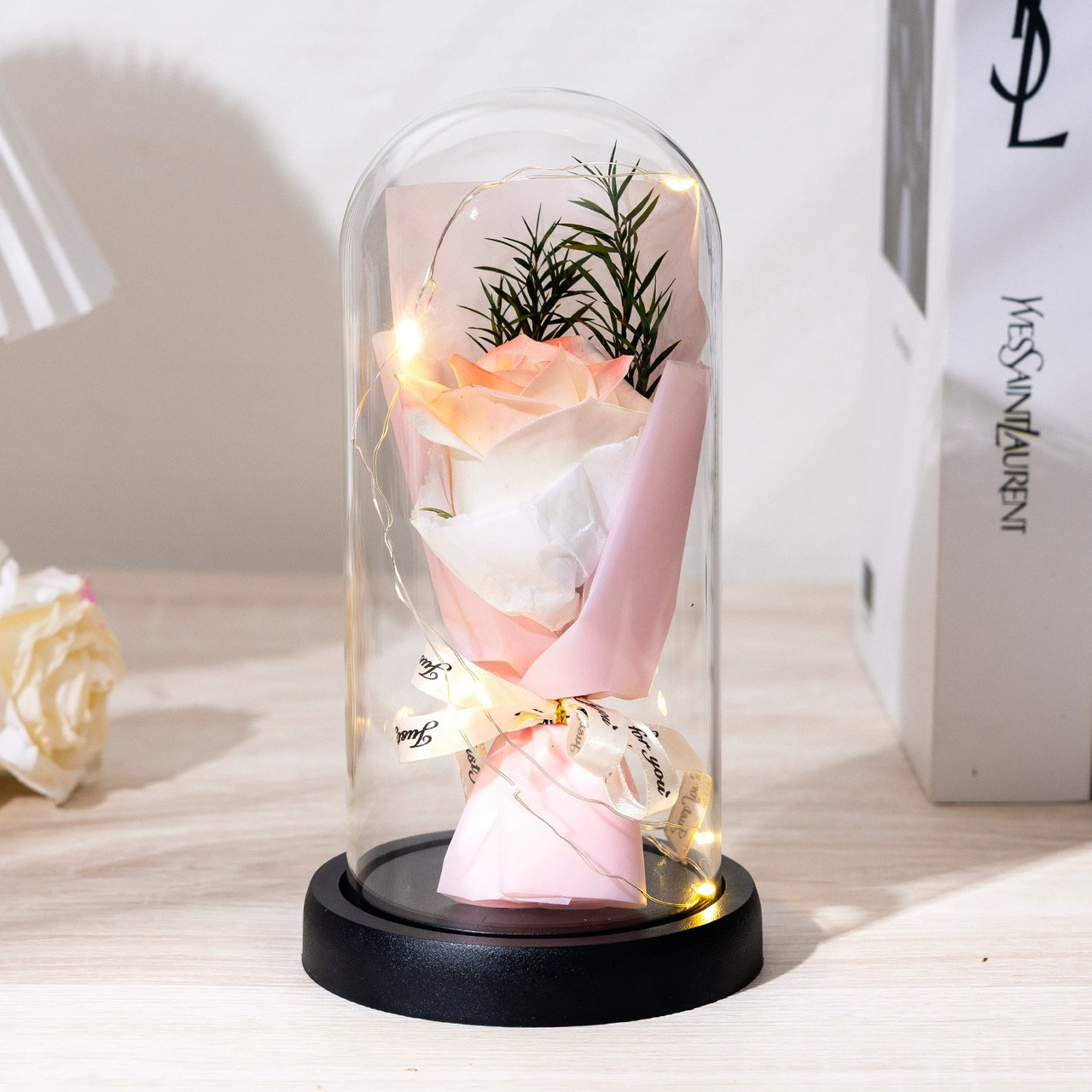 Букет декоративний з мила Троянда в скляній колбі з LED-підсвіткою KR-02, фото 1