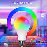 Лампа розумна RGB LED з кольоровим і білим світлом Tuya E27 Bluetooth, фото 6