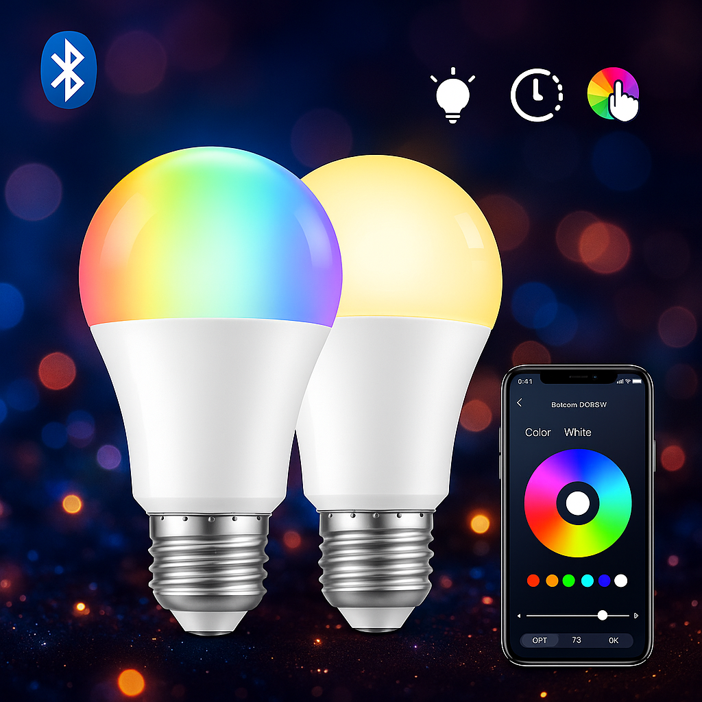 Лампа розумна RGB LED з кольоровим і білим світлом Tuya E27 Bluetooth, фото 1