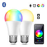 Лампа розумна RGB LED з кольоровим і білим світлом Tuya E27 Bluetooth, фото 7