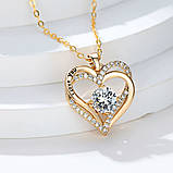 Намисто жіноче золоте з білим цирконієвим каменем у формі серця, фото 4