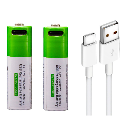 Батарейки комплект AA USB Type-C 2 шт 1.5 В 2600 мВт, фото 1