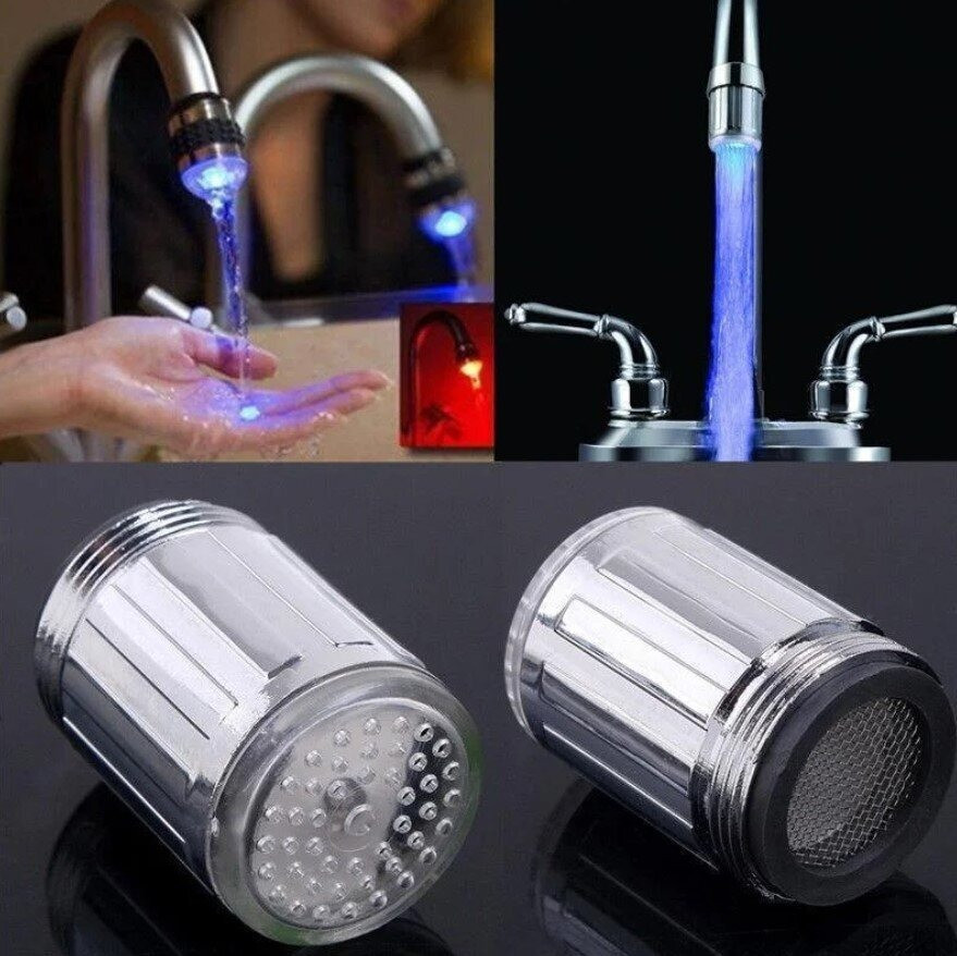 Універсальна насадка на кран з LED підсвічуванням та сенсором температури для економії води Faucet ligt multi, фото 1