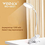 Лампа настільна Weidasi WD-6651 з прищіпкою, USB, акумулятором і LED-підсвіткою, фото 2