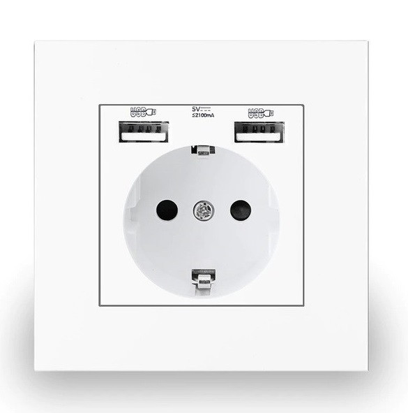 Розетка пластикова із заземленням і двома USB-портами Coswall White, фото 1