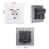 Розетка пластикова із заземленням і двома USB-портами Coswall White, фото 2