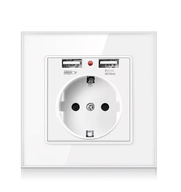 Розетка із заземленням і двома USB-портами SIXWGH біла WH034W, фото 1