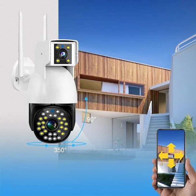 Камера вулична IP з подвійним об'єктивом Dual Camera P12 WI-FI V380PRO датчик руху, фото 1
