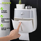 Пластиковий тримач туалетного паперу з верхньою полицею Ecoco Towel Holder AA2-2, фото 2