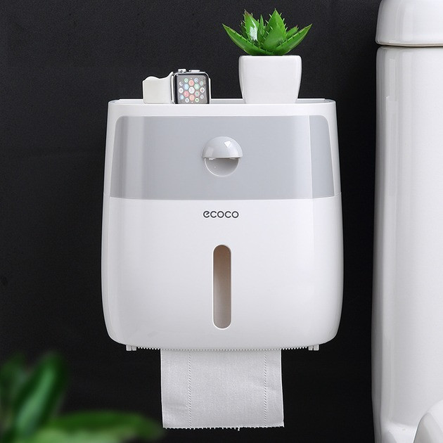 Пластиковий тримач туалетного паперу з верхньою полицею Ecoco Towel Holder AA2-2, фото 1