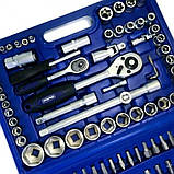 Набір інструментів ZHONGXIN 108 предметів із торцевими головками тріскачками та ключами синій кейс, фото 7