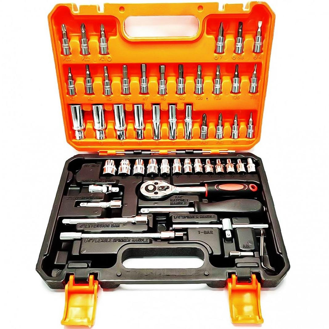 Набір інструментів New Tools 53 предмети в кейсі з тріскачкою 1/4", торцевими головками, бітами та ключами, фото 1