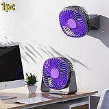 Настільний вентилятор USB з акумулятором 3 швидкості 195×120×210 мм фіолетовий, фото 5