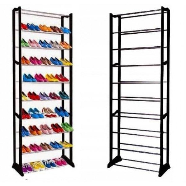 Полиця для взуття Amazing Shoe Rack на 30 пар 10 ярусів розбірна металева стійка-органайзер чорна, фото 1