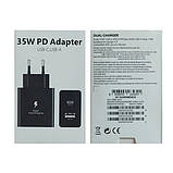 Швидке заряджання 35W USB-C/USB-A Power Delivery, компактний мережевий адаптер, чорний, фото 4