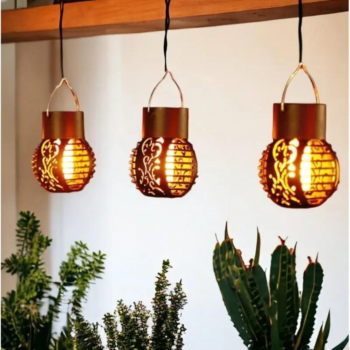 Сонячні підвісні садові світильники Garden Light 9 з ефектом полум'я, IP65, 4 шт., фото 1