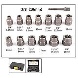 Набір екстракторів болтів і гайок 14 шт., вуглецева сталь, кейс 165×95×40 мм, фото 2