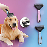 Ковтуноріз-щітка 2 в 1 для тварин, 17×9 см, вичісує шерсть і підшерстя, сталь, фото 4