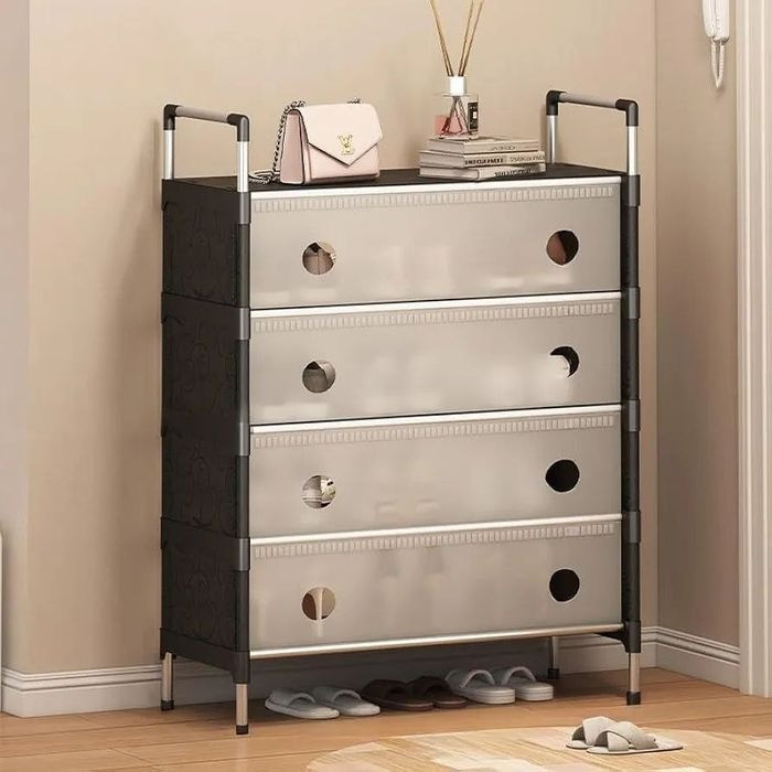 Полиця для взуття SLXJ 6205HB, 4 яруси, металева, чорно-біла, фото 1