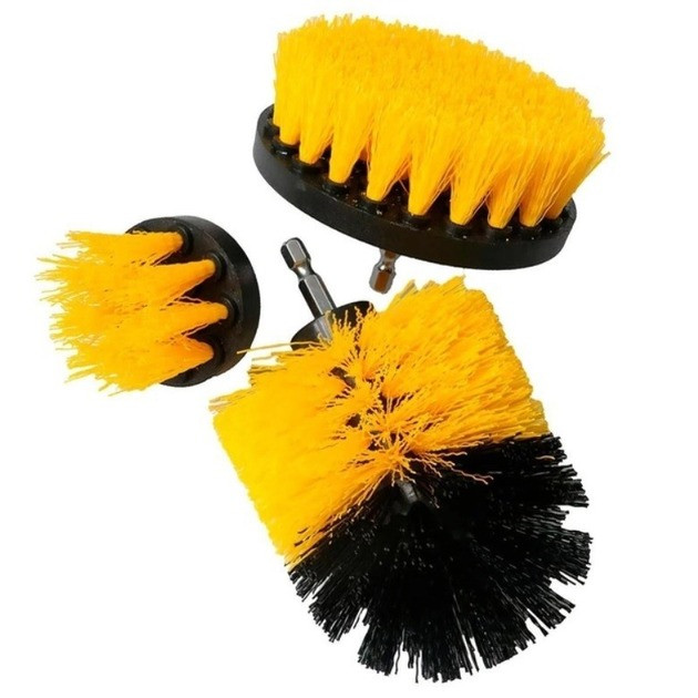 Щітки-насадки для дриля/шурупокрута, 3 шт., для авто, килимів, меблів, плитки, фото 1