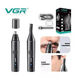Тример VGR V-613 2 в 1 для носа вух і окантовки USB заряджання вологозахисту насадка для гоління, фото 5