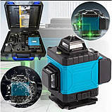 Лазерний рівень 4D 16 ліній зелений промінь самовирівнювання 4×360° штатив АКБ пульт, фото 7