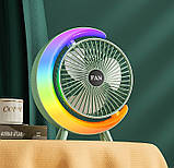 Настільний вентилятор RGB-підсвітка 3 швидкості поворот 180° USB заряджання, фото 5