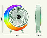 Настільний вентилятор RGB-підсвітка 3 швидкості поворот 180° USB заряджання, фото 6