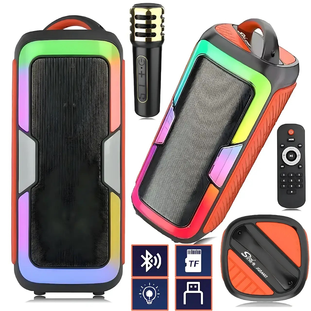 Портативна колонка Singer JQS4407 Акустична система 25 Вт RGB-підсвітка з мікрофоном і пультом Чорний, фото 1