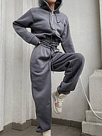 Теплий костюм жіночий толстовка на блискавці з капюшоном і штани тринитка на флісі 42-46