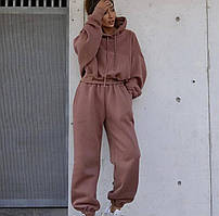Теплий костюм укорочений худі та штани на гумці тринитка на флісі 42-46