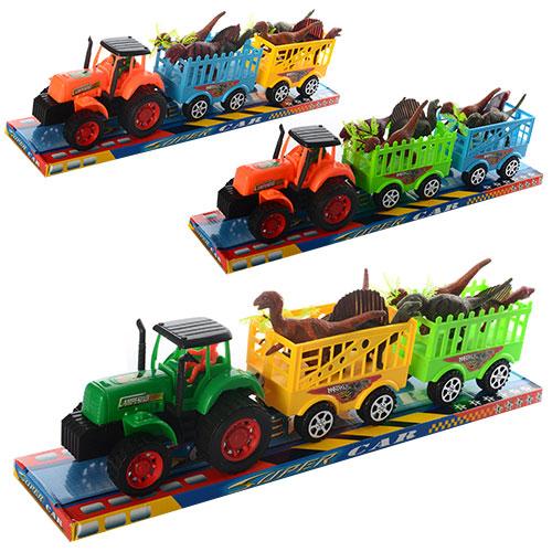 Трактор інер-й,17см, з причепом2шт,динозаври6шт від11см,3колір, в слюді,51,5-11-13,5см /36/, фото 1