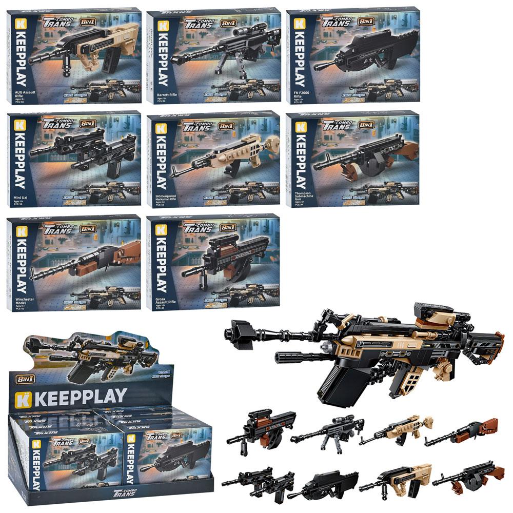 Конструктор військовий, зброя, від 41дет, в кор-ці, 8в1(автомат), (8видів) /12/96/8шт в кор. 37,5-13,5-19,5см, фото 1