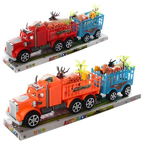 Трейлер інер-й, з причепом, 42см, тварини 6шт, 2 кольори, в слюді, 45-14-7см /48/, фото 1