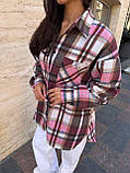 Жіноча кашемірова тепла сорочка в клітку в стилі оверсайз, фото 2