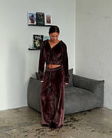 Велюровий костюм жіночий укорочений кофточка на блискавці та штани 42-46 48-50