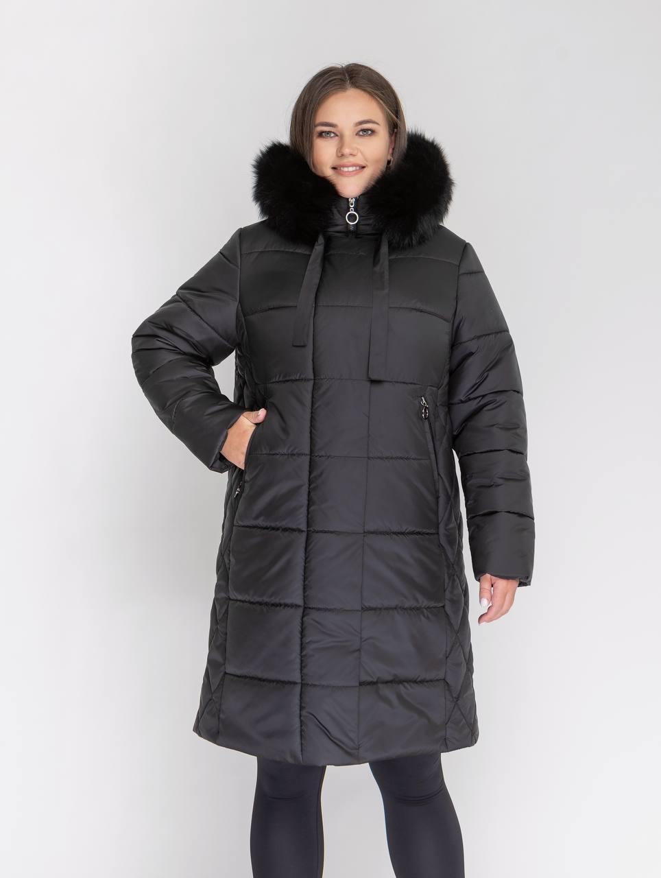 Модні жіночі куртки зимові великого розміру 50-62 чорний, фото 1